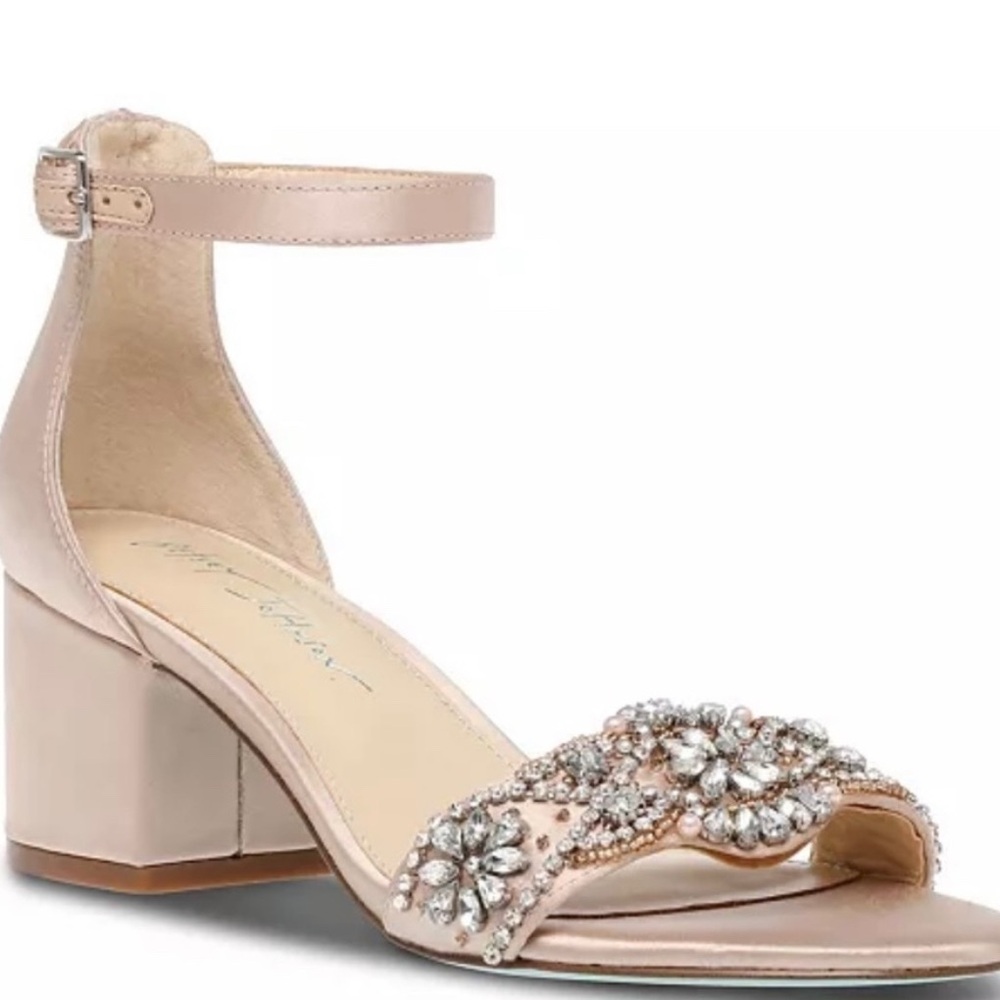 BETSEY JOHNSON Mel Block Heel with Rhinestones Evening Sandal. Size 10